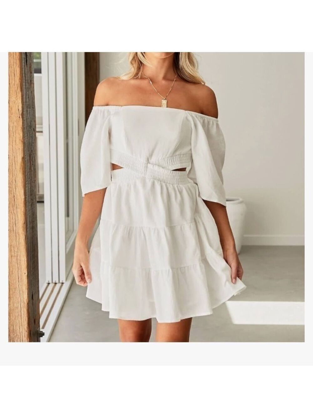 Shy Velvet Fairycore Square Neck Crossover Waist Cottage Mini Dress size SM